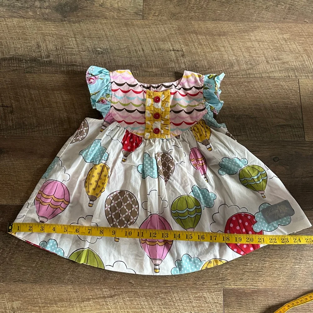 Girls Eleanor Rose Casual Dress Size 4 White Multicolor Hot Air Balloons